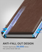 typecase Mens Wallet Card Holder: Pop Up Aluminum Case, Genuine Leather, Smart, RFID Blocking, Slim, Minimalist, Front Pocket - 9-14 Card Capacity | ID Window | Cash Slot (Black Brown)