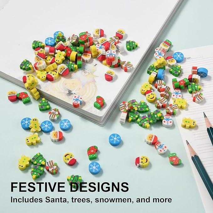 320pcs Mini Christmas Erasers for Kids Bulk, Cute Small Erasers for Christmas Party Favors Goodie Bags Stuffers Stocking Stuffers Holiday Gifts Classroom Rewards