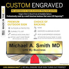 Personalized Name Plate with Choice of Mounting Holders for Walls, Doors, Cubicles, Hanging and More - Custom Brushed Brass Plastic Black Letters - USA Made 2x6 - M6