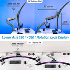 AVLT Single 17"-57" Super Ultrawide Monitor Arm for Screens Up to 59.5 lbs, Premium Aluminum Desk Stand, Adjustable Pneumatic Height, Full Motion Swivel Tilt Rotation, USB-C & USB-A Ports, Gray