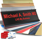 Custom Name Plate for Doors, with Choice of Mounting Holders for Walls, Doors, Cubicles, Hanging and More - Personalized Black Plastic Red Letters - USA Made 2x6 - B19