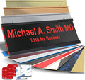 Custom Name Plate with Choice of Mounting for Walls, Doors, Desk Holders, Cubicles, Hanging and More - Personalized Black Plastic Red Letters - USA Made 2x8 - B19