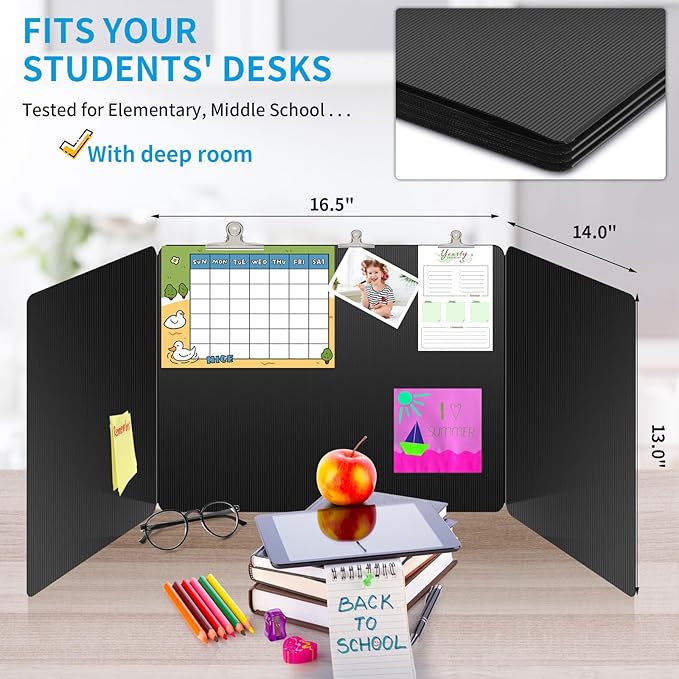 30 Pack Black Desk Dividers for Students, Privacy Shields Folder for Students, Durable & Waterproof Plastic Study Board, Classroom Teacher Supplies Test Divider, Includes Extra Labels