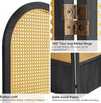 Asnefeli Room Divider 4 Panels, Folding Privacy Screen, Foldable Wood Rattan Room Divider Panel, Portable Partition Screen, Wall Divider for Room Separation Bedroom Home Office Garden Terrace (Black)