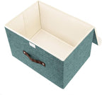 TYEERS Collapsible Storage Boxes, Washable Fabric Storage Bins with Lids, 14.9x9.8x9.8 inches, 3 Pack, Aqua Deep