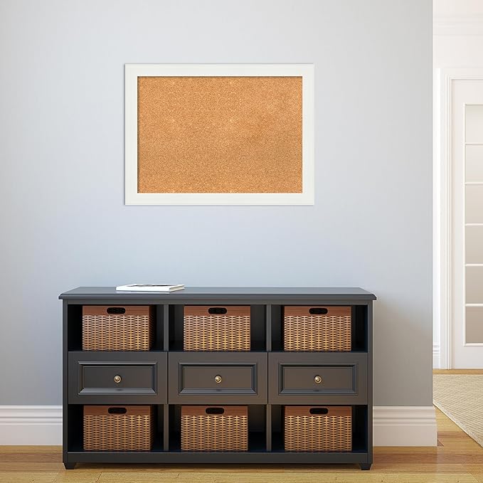 Amanti Art Natural Cork Board for Wall, 23x31 Vision Board with White Frame, Medium Corkboard Office Decor for Home Organization, Casual Corkboard Pinboard to Display Items for Home Organization in