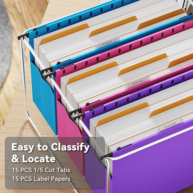 Ansook Legal Size Hanging File Folders Extra Capacity,Heavy Duty 4" Expandable File Cabniet Folder with 1/5 Tabs,6 Pack Plastic Hanging Folders,Hanging File Organizer for File Frame Box