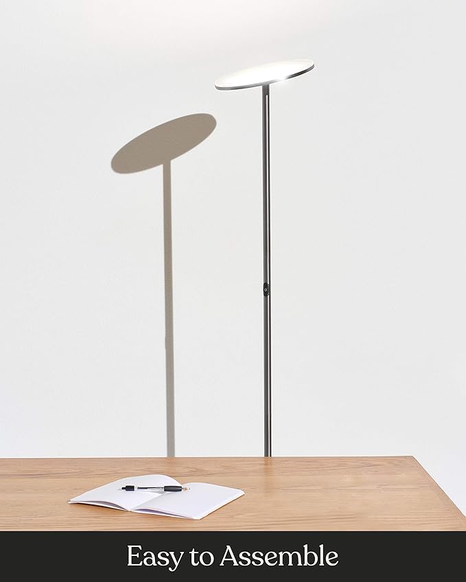 Brightech Sky LED Floor lamp, Torchiere Super Bright Floor Lamp for Living Room Decor & Office - Dimmable, Tall Standing Lamp with Warm Light for Bedroom & Reading - Brushed Nickel