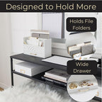 BLU MONACO White Wooden Mail Organizer With Drawer and Gold Handle | Desktop Storage for Home Office and Classroom | Multi-Section Letter Sorter | 4.6”D x 12.4”W x 7.5”H Tabletop Accessory Holder