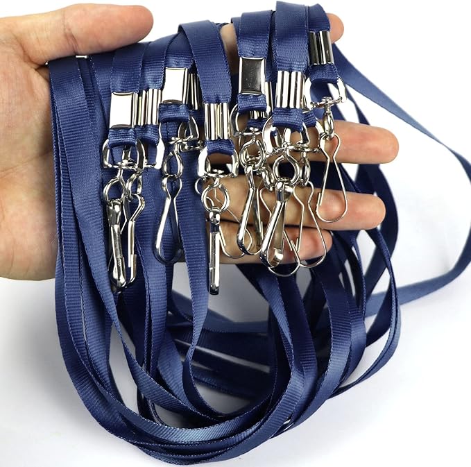 Beebel Navy Blue Lanyard Bulk Lanyards for Id Badges Flat Lanyard with Badge Clip Swivel Hook 50 Pack (Navy Blue)