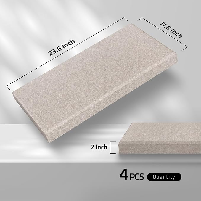 UMIACOUSTICS 4 PCS Acoustic Panels, 2“ Thick 23.6" x 11.8" Fiberglass Sound Wall Panels, Sound Absorbing Panels for Home Studios, Office, Theater. Light Camel