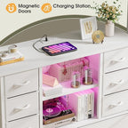 EnHomee Dresser for Bedroom with Drawers, Charging Station & LED Light, Large White Dresser for Hallway, Living Room, Entryway, Wooden Top, Metal Frame, 50.6" H x 37.8" W x 11.8" D