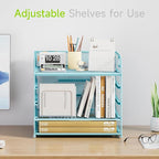 Cawukege 5 Tier Paper Organizer with Handle, Metal Mesh Desk Organizer File Folder Paper Letter Tray Desktop Document Sorter for Classroom, School, Office Accessories Organization and Storage - Blue