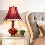 GOSO Scallop Burgundy Lamp Shades Set of 2 Medium Red, Bell Lamp Shade for Table Lamp,Floor Lamps Replac Braids with Petal Edges, 6×13×9.8 Inch Spider Easy Assembly Art Decor Shades for Bedroom