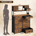 EnHomee 62.8" H Dresser for Bedroom with Multiple Drawers,Fabric Dresser with Charging Station and LED Lights,Dressers & Chests of Drawers for Bedroom, Steel Frame & Wooden Top,Rustic Brown
