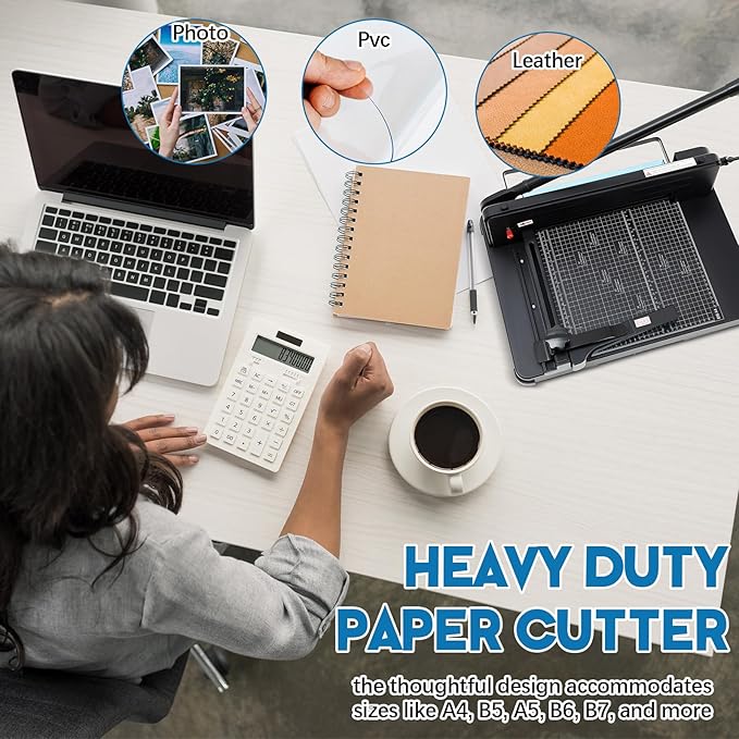 12 Inch A4 Guillotine Paper Cutter Heavy Duty Paper Cutter 400 Sheet Capacity Stack Cards Trimmer Steel Slicer with Metal Base for Cards Leather Office Home School (Black)