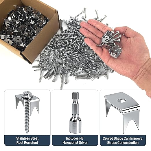Sumloty 50-Pack 304 Stainless Steel Fence Staples, 1.6 Inch Reusable Fence Screw Nails for Wire Mesh and Woven Fencing, Easy Install with Power Drill