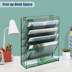 EASEPRES Desk File Organizer Mesh 6-Tier, Hanging Wall Mount Document Organization Stand, Desktop Vertical Mail Paper Folder Holder Rack with Bottom Tray for Office Home Cubicle Countertop, Dark Green