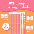 Name Bubbles - Basic Daycare Name Stickers for Kids (102 ct) - Personalized Waterproof Name Labels for School Supplies, Clothing Tags, Baby Bottles, All Ages - Washable Stick-On Labels (Color Combos)
