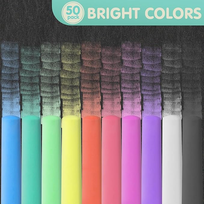 50 Pack Washable Sidewalk Chalks for Kids Non-Toxic Jumbo Chalk for Outdoor Art Play, Colored Chalk for Painting on Chalkboard, Blackboard and Playground (Fluorescent Green)