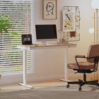 FLEXISPOT Comhar Electric Standing Desk with Drawer Desktop & Adjustable Frame w/USB Charge Ports (Bamboo-Look Laminate/White, Wood)