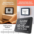 American Lifetime New 2026 Dementia Clock Large Digital Clock for Seniors, Alzeimer Clock Large Display with Custom Alarms, Clock with Day & Date for Elderly, Digital Calendar Premium Black Pro