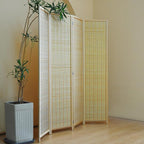 Furnnylane 4 Panel Bamboo Room Divider and Folding Panel Screen,Bamboo Panel Divider for Room Separation,Beige,67" H x 61.4" W