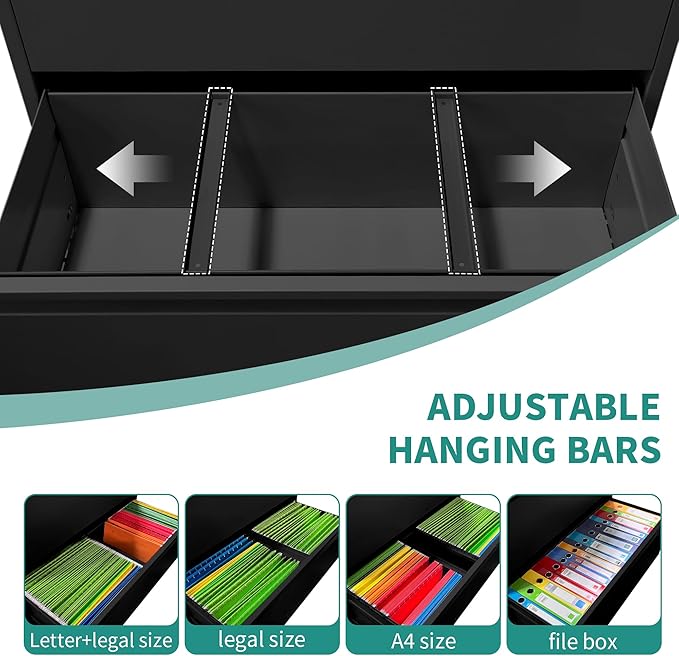 5 Drawer Lateral File Cabinet, Metal Filing Cabinets for Home Office, Steel Storage Wide File Cabinet for Letter/Legal/F4/A4 Size with Hanging Bars, Assembly Required (Black)