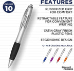 DISCOUNT PROMOS Personalized Ballpoint Pens With Rubber Grip, 10 pack Customizable Ergonomic Click-to-Write Custom Writing Pens for School with Black Ink, Black