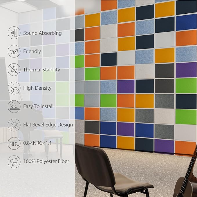Amantech 12 Pack Acoustic Panels Self Adhesive Sound Proof Foam, High Density Sound Acoustic Panel, 16X12X0.4 Inch 4:3 Rectangle Panels in Home, Office, Reccording Room, Studio,more(Silver Gray)