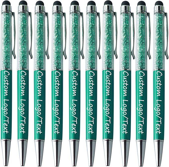 Yucold Customized Pens with Name/Logo - Touch Screen Stylus Ballpoint Pen, Perfect for Weddings, Business & Personalized Gifts (Peacock Green,50)