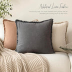 Foindtower Set of 2 Decorative Linen Fringe Throw Pillow Covers Cozy Boho Farmhouse Cushion Cover with Tassels Soft Accent Pillowcase for Couch Sofa Bed Living Room Home Decor, 24×24 Inch, Gray