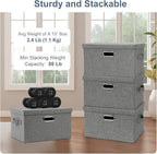 Graciadeco Medium 15" 21 Quart Collapsible Stackable Storage Bins with Lids, 5 Packs Grey Foldable Fabric Closet Boxes Heavy-duty Linen Cube Baskets Container for Bedroom Office (15 x 11 x 8)