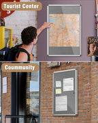 Mifuro 36"x24" Enclosed Bulletin Board, Lockable Weather-Resistant Aluminum Cork Noticeboard for School & Office, Silver Frame w/Grey Flet