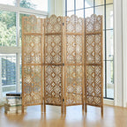 68.9Inch Folding Room Divider, 4 Panels Wood Carved Privacy Screens - Ideal Decorative Partition for Home, Office, Restaurant, Bedroom (Dark Brown)