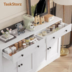 TaskStorz Metal Storage Cabinet with 2 Doors and 1 Drawer，Farmhouse Buffet Cabinet with Storage，32.3" H Coffee Bar Cabinet with Storage for Kitchen, Dining Room, Hallway, White