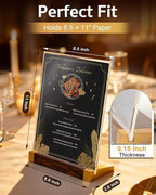 3 Pack Acrylic Sign Holder 8.5 x 11 Inch with Walnut Wood Base, Clear Tabletop Acrylic Display for Menu & Flyer Holder, Commercial Paper Stand for Restaurant, Office, Coffee, Bar, Wedding, Hotel