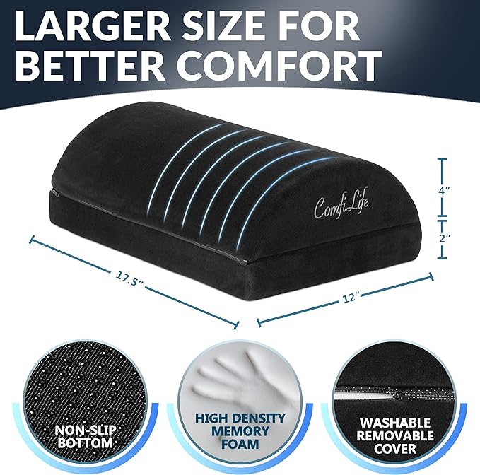 ComfiLife Foot Rest for Under Desk at Work – Adjustable Height Memory Foam Foot Stool for Under Desk, Office Chair & Gaming Chair – Ergonomic Footrest for Back & Hip Pain Relief (Black)