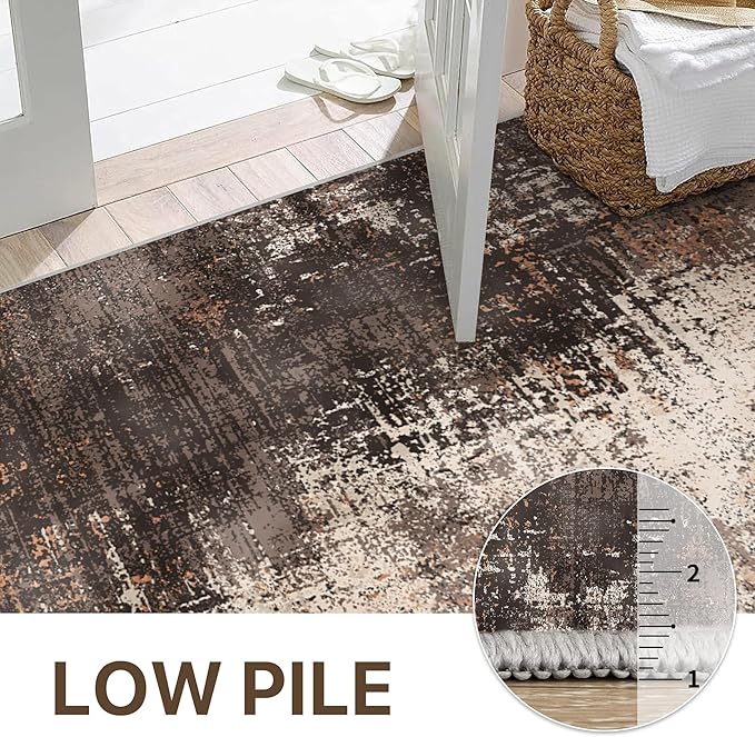 GENIMO Washable Area Rugs for Living Room, 6x9 Vintage Non Slip Rugs, Low Pile Lightweight Soft Print Rug for Bedroom, Dining Room, Home Office, Brown Orange