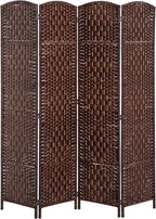 HOMCOM Room Divider, 4 Panel Folding Privacy Screen, 6FT Tall Portable Wicker Weave Partition Wall Divider for Bedroom, Home Office, Brown