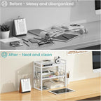 ELITEROO Desk Shelf Organizer, 2 Tier Wood Desktop Bookshelf Storage Rack, Freestanding Tabletop Organizer for Top of Desk, Office Supplies, Books & Decorations, White