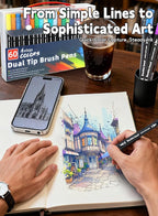 AEDAGA 60 Colors Dual Tip Brush Pens, Fine Felt Tip and Brush Tips Colored Pens for Adults, Coloring Markers for Coloring Book Bullet Journaling Note Taking Hand Lettering