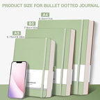 AHGXG Bullet Dotted Journal - 320 Numbered Pages Dot Grid Notebook A5 Thick Journal, 100gsm Thick Dotted Paper, Leather Hardcover,Inner Pocket, 5.75'' × 8.38''-LightGreen