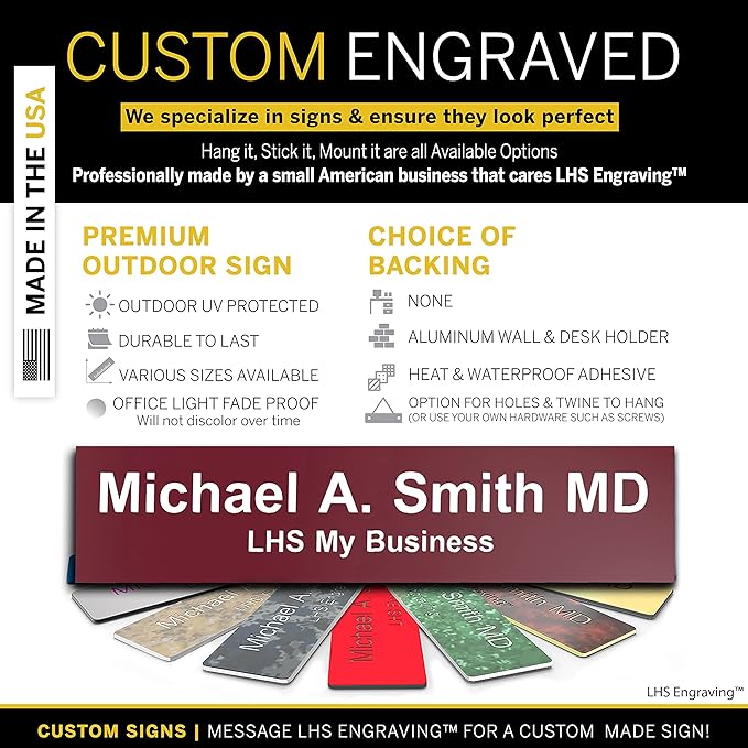 Engraved Custom Door Plate Burgundy Plastic Office Door Sign with White Letters - Made in USA 2x12 B26