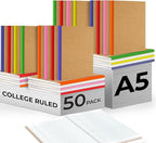 Rosmonde 50 Pack Bulk Kraft Journals, A5, Extra Pages - 120 Pages (60 Sheets), College Ruled, 8 x 5.7, No-Bleed Paper, Bulk Composition Notebooks Lined, Kraft Composition Notebook for School