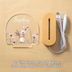 7GEEFT Personalized Baby Gifts for Kids, Custom Animal Acrylic Plaque Sign Name Night Light, Birthday Newborn Baby Shower Gifts for Boys Girls, Children Nursery Room Bedroom Decor, Flower and Rabbit