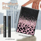 BWEGRHE Slim Credit Card Holder, Pink Glitter Leopard RFID Blocking Metal Wallet for Men & Women, Aluminum Minimalist Hard Case Pocket-Sized Business Cards Organizer (Fits Up to 10 Cards)