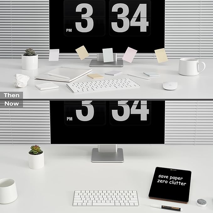 Desktop Black Glass Dry Erase Whiteboard with Reversible Wood Stand, Small Portable White Board Easel for Desk, Reusable Desk Notepad 9.5"x6.7" for Office, Home, School, Marker&Eraser Included, Yeoux