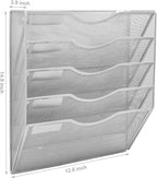 EASEPRES 5 Pocket Mesh Hanging Wall File Organizer, Wall Mounted Mail Paper Document Folder Holder, Clipboard Storage Organization Magazine Rack with Nametag Label for Office Home School, Silver