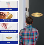 Restroom Sign Sticker for Business & Home, Self-Adhesive Brushed Gold Elegant Bathroom Signs for Door, Durable & Waterproof Unisex Restroom Signage for House toilet, Office, Store, Shop